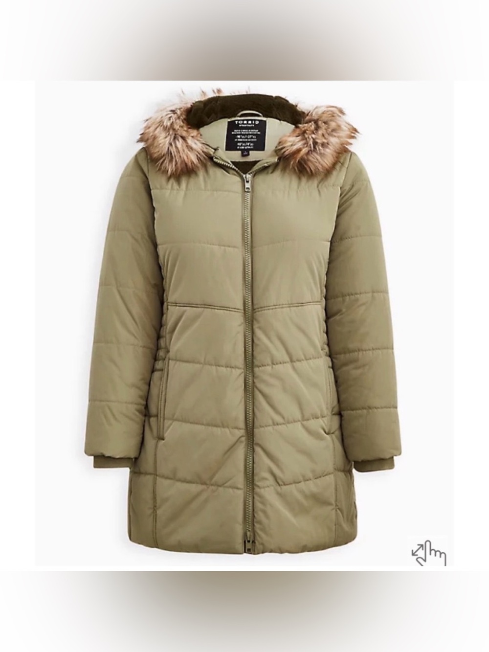 Torrid Olive Green Faux-Fur Trim flare Puffer Jacket size 2